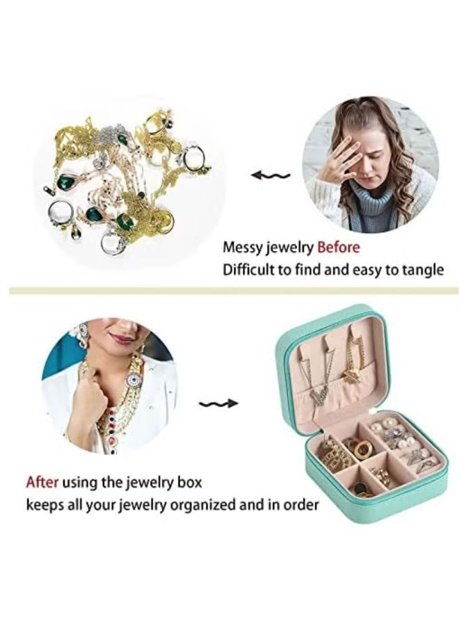 م اكس م صندوق منظم مجوهرات محمول للنساء والفتيات، حقيبة تخزين من طبقتين للقلائد والأقراط والخواتم، حامل مجوهرات سفر مدمج (أخضر) - Image 5